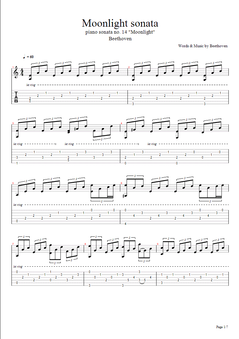 Лунная соната /Moonlight sonata скачать ноты дя гитары