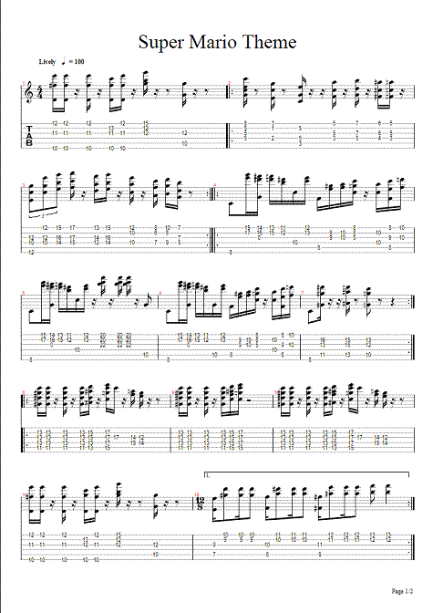 Super Mario Theme - Классическая Гитара Нотный Архив Ноты Для Гитары