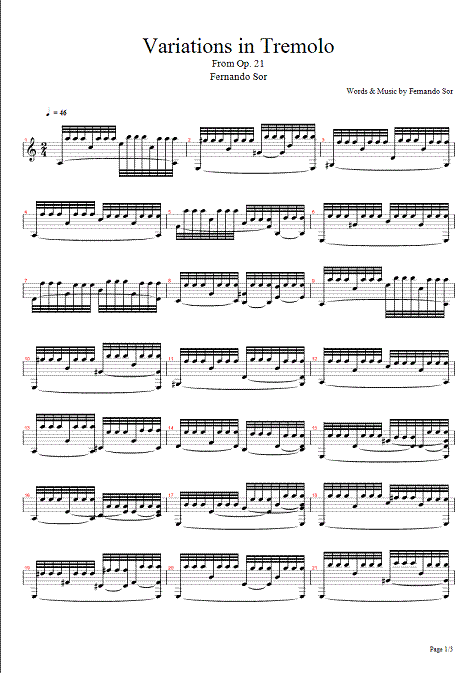 sor, fernando - variations in tremolo, from op.21 - page 1