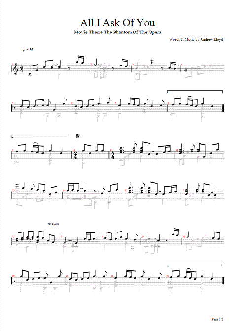 all i ask of you movie theme the phantom of the opera - page 1