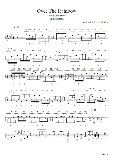 tommy emmanuel  over the rainbow - page 1